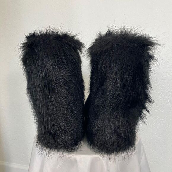 NEW Chunky Fuzzy Teddy Black Faux Fur Boots EU 41 US 10 - 10.5 - Picture 5 of 7